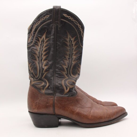 Tony Lama Brown and Black Cowboy Boots - Picture 1 of 9